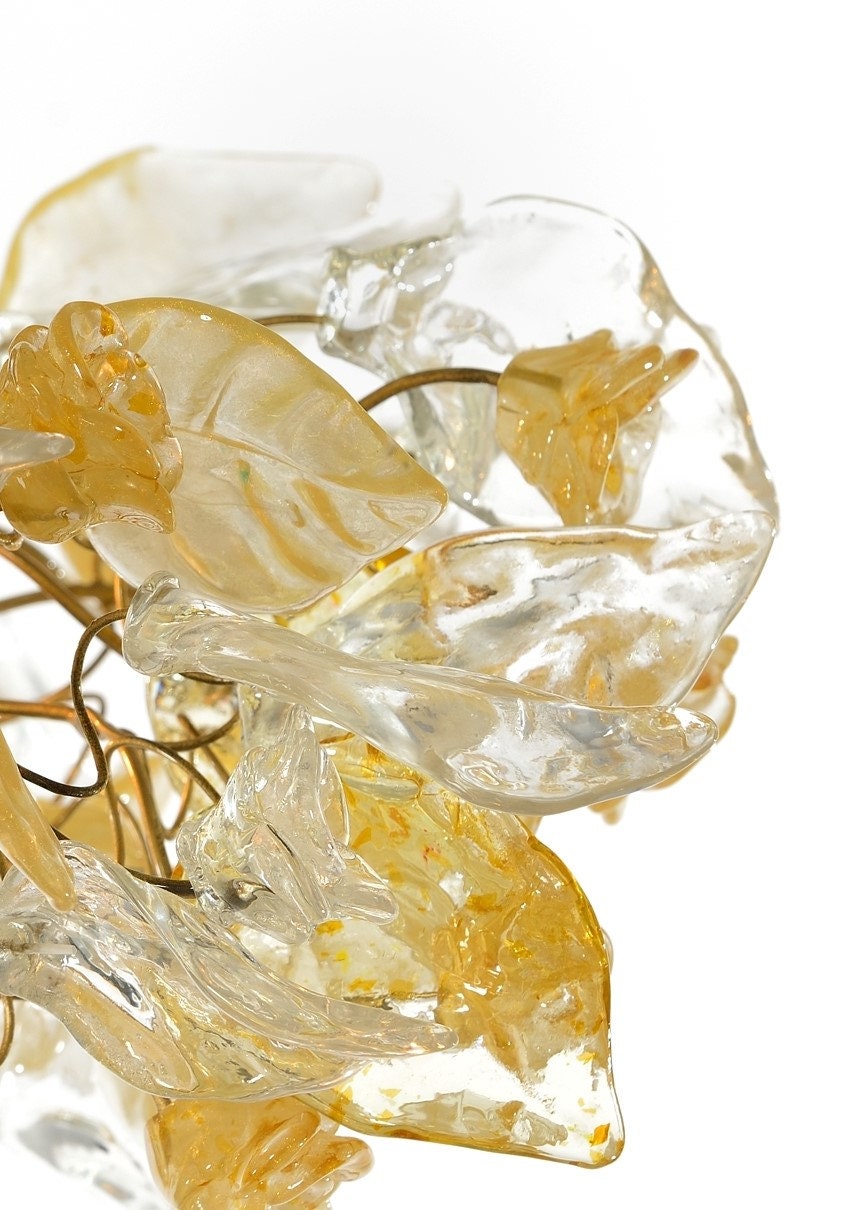 Ceiling Light fixtures with flowers and leaves at gold and clear color