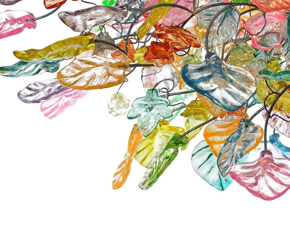 Pastel Flower Chandelier: Handmade Resin Leaves, Bronze Base