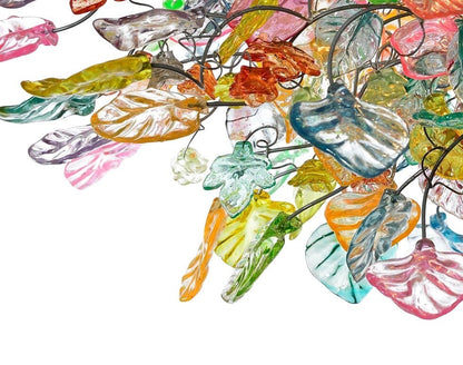 Pastel Flower Chandelier: Handmade Resin Leaves, Bronze Base
