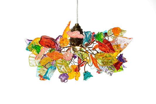Ceiling pendant Light with multicolored flowers and leaves, for living rooms, Kitchen island, Bedroom or as a bedside light.