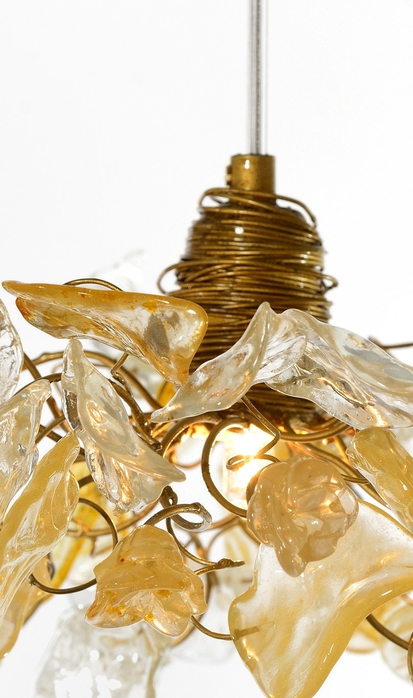 Ceiling Light fixtures with flowers and leaves at gold and clear color