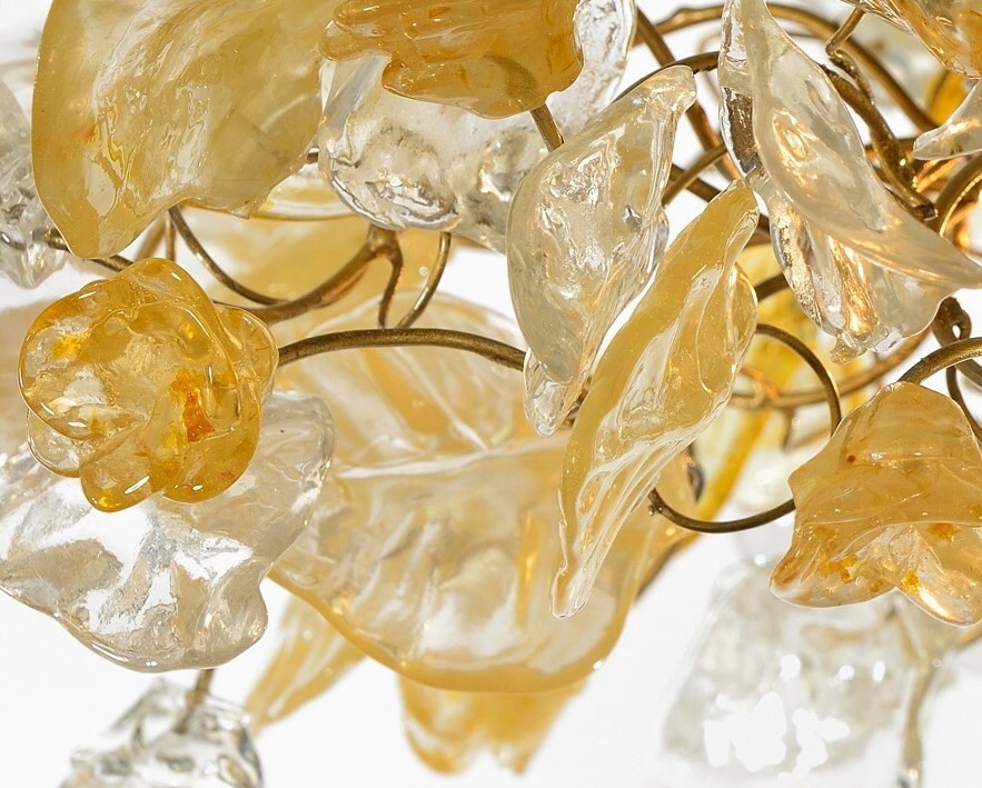 Ceiling Light fixtures with flowers and leaves at gold and clear color