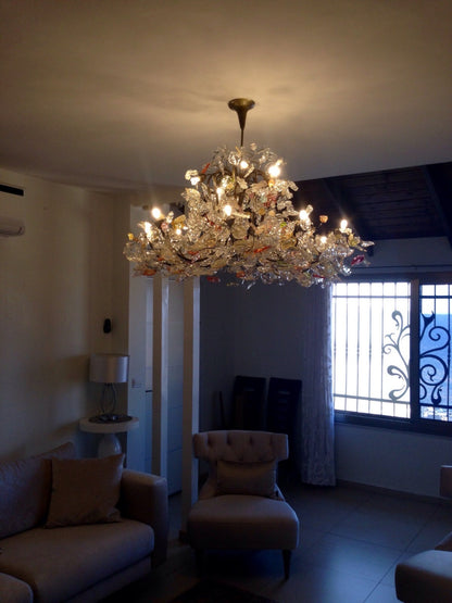 Floral Chandelier: Resin Flowers & Leaves, Dining Room Lighting