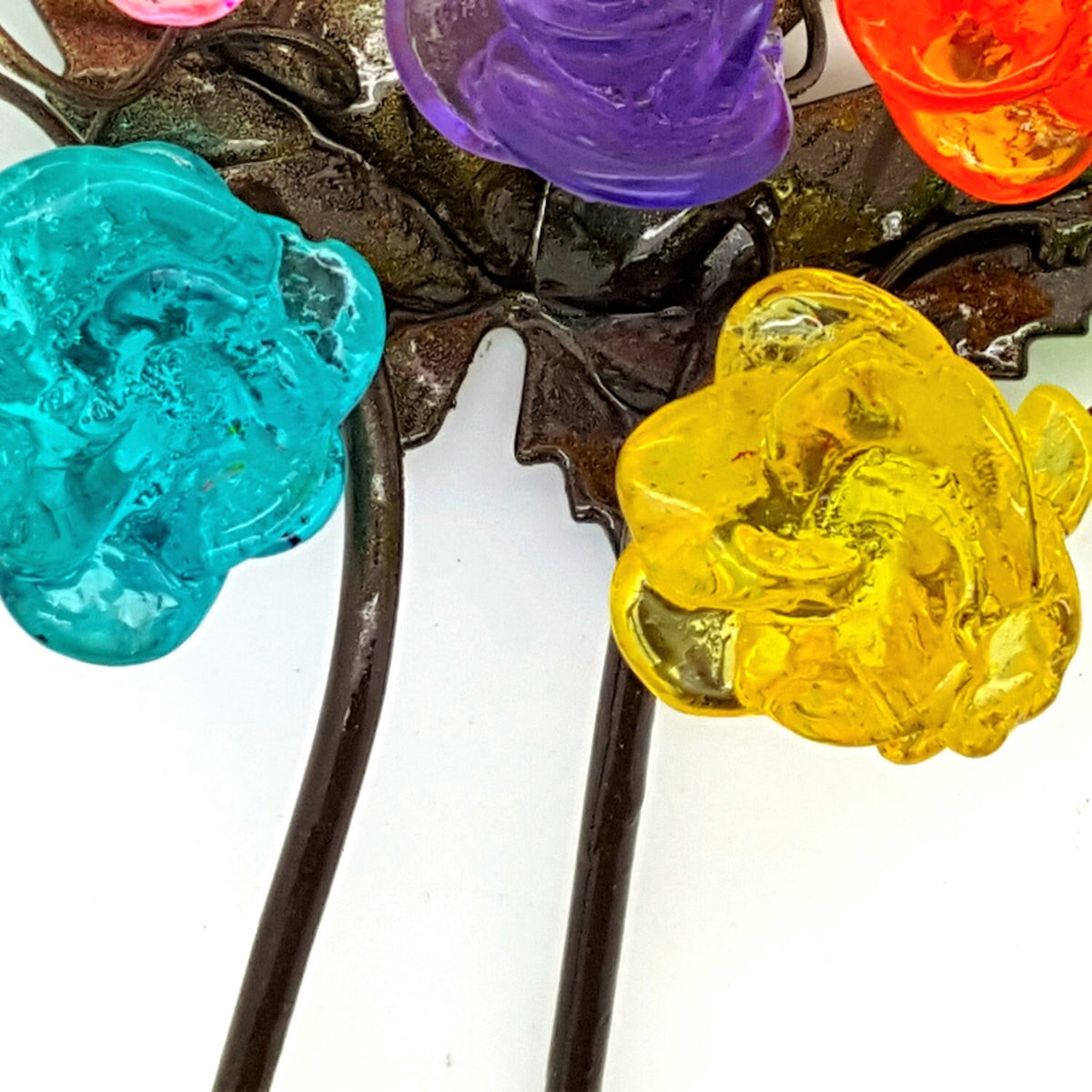 Wall Hook with colorful resin flowers and leaves, decorative wall hanger.