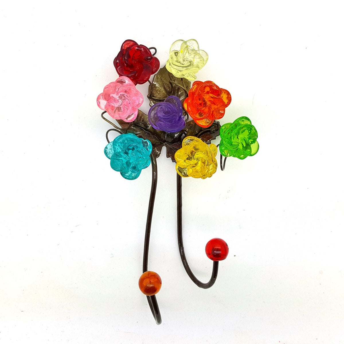 Wall Hook with colorful resin flowers and leaves, decorative wall hanger.
