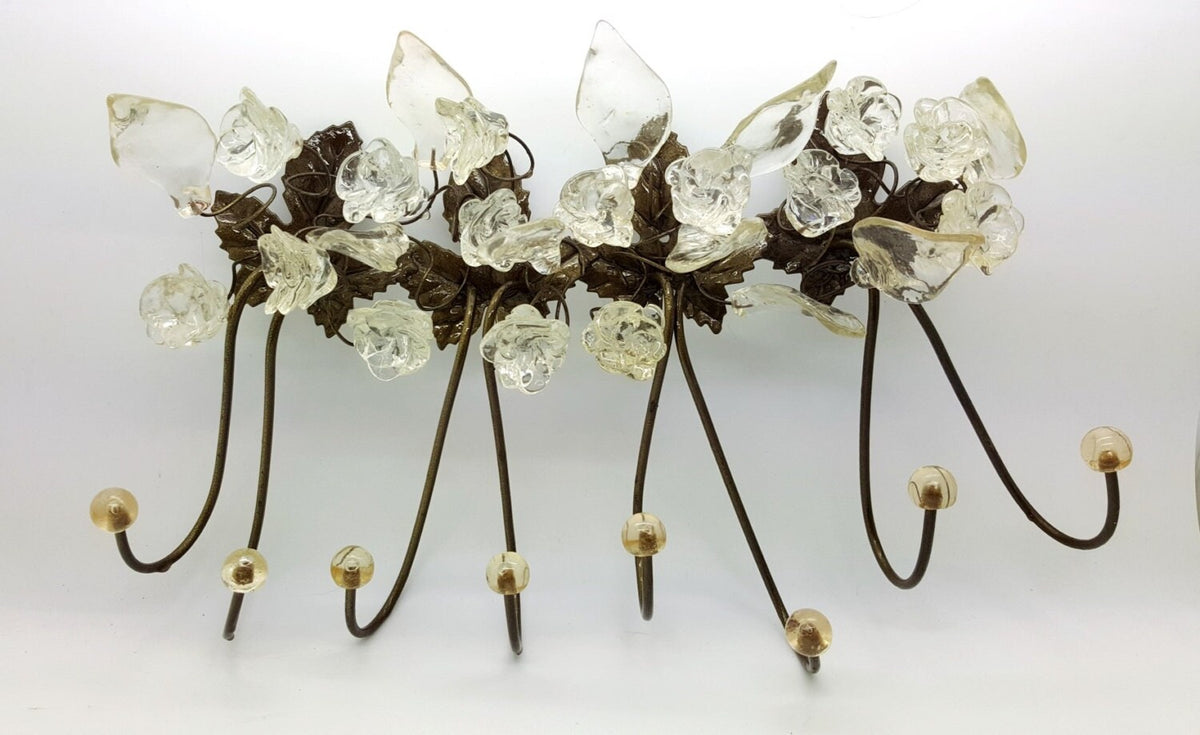 Unique hooks Coat Rack, Wall Hook with Transparent clear resin flowers and leaves, decorative wall hanger.