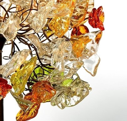 Decorative Table Lamp, desk lamp with Champagne flowers, leaves and brass and metal wires, lighter for desk or bedside table.