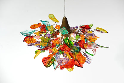 Lighting hanging chandeliers, rainbow lighting with Multi color flowers and leaves, for Dining Room, hall or bedroom.