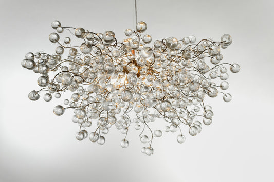 Large Modern Hanging chandeliers with Clear Transparent bubbles - globe light fixture for Dining Room, living room or open space.