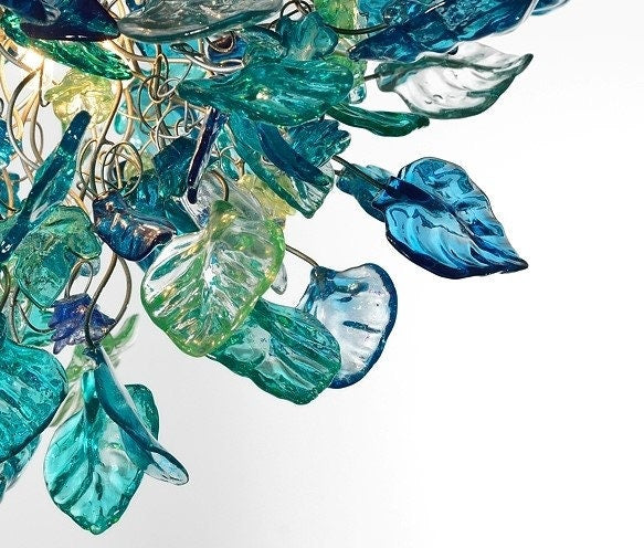 Unique Chandelier with Sea color flowers and leaves for Dining Room, hall or bedroom.