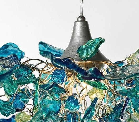 Unique Chandelier with Sea color flowers and leaves, for Dining Room, hall or bedroom.