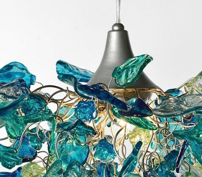 Unique Chandelier with Sea color flowers and leaves, for Dining Room, hall or bedroom.