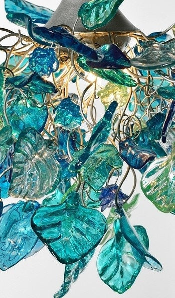 Unique Chandelier with Sea color flowers and leaves, for Dining Room, hall or bedroom.
