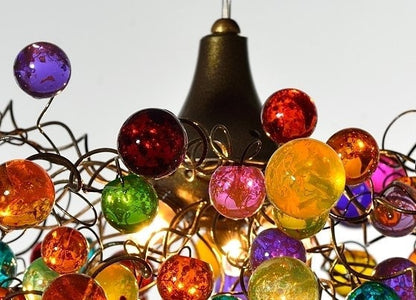 Multicolored Resin Bubble Chandelier: Handmade Hanging Light