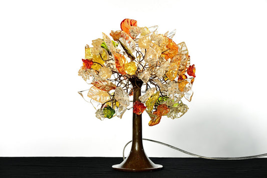 Decorative Table Lamp, desk lamp with Champagne flowers, leaves and brass and metal wires, lighter for desk or bedside table.