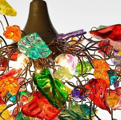 Lighting hanging chandeliers, rainbow lighting with Multi color flowers and leaves, for Dining Room, hall or bedroom.