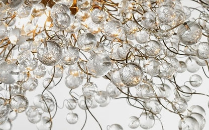 Large Modern Hanging chandeliers with Clear Transparent bubbles - globe light fixture for Dining Room, living room or open space.