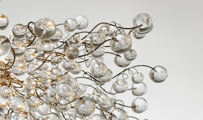 Large Modern Hanging chandeliers with Clear Transparent bubbles - globe light fixture for Dining Room, living room or open space.