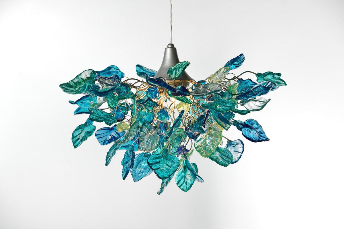 Unique Chandelier with Sea color flowers and leaves, for Dining Room, hall or bedroom.