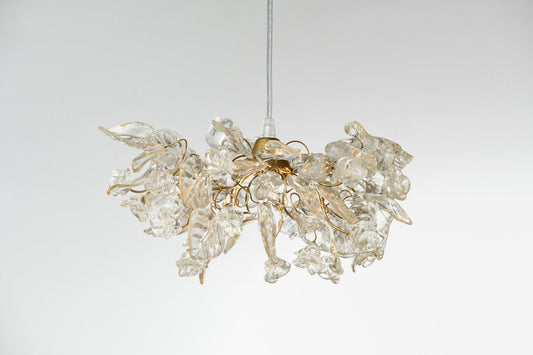 Clear Pendant Light with flowers and leaves for bedside or hallway, elegant pendant light
