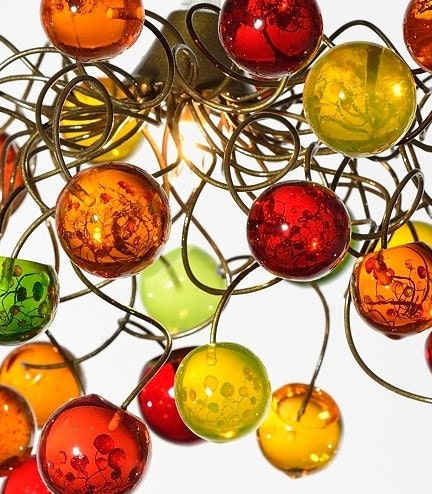 Pendant lighting with autumn color bubbles, unique ceiling light for children room or bedroom.