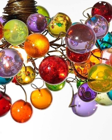 Multicolored Resin Bubbles Chandelier: Bronze Metal Lighting