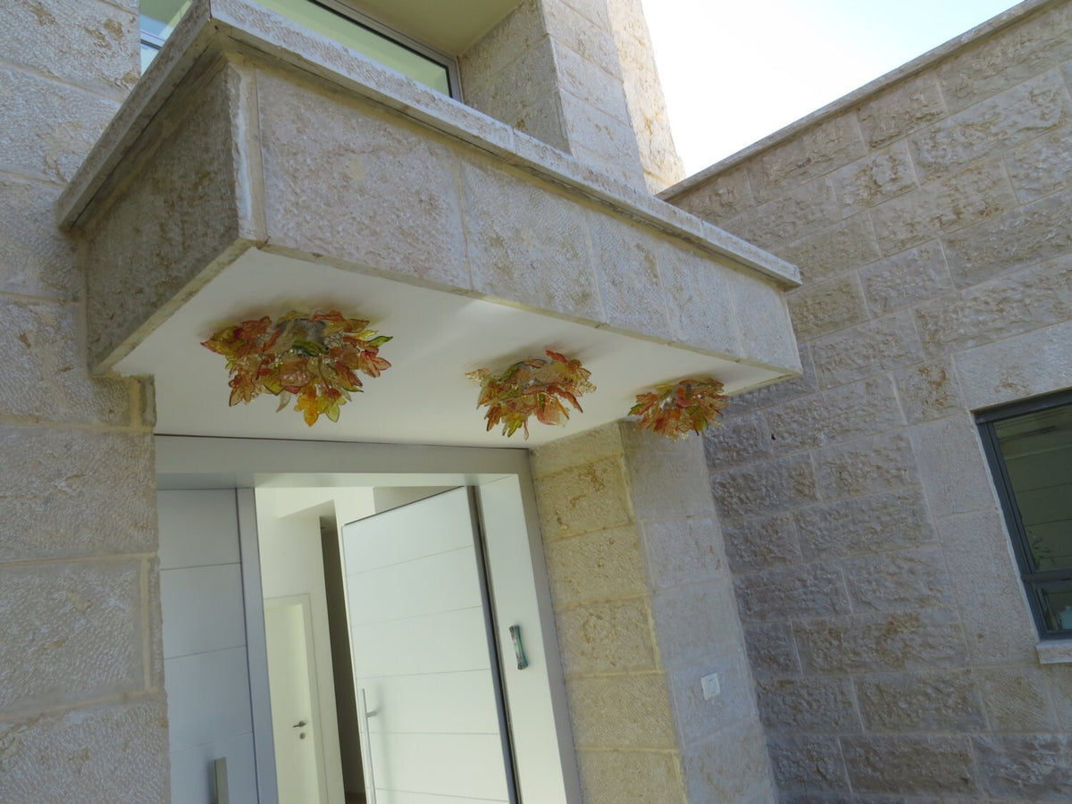 Flush mount ceiling light with Warm color flowers and leaves