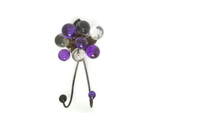 Purple Hook, Decorative Wall Hook with purple and gray resin bubbles, wall hanger.