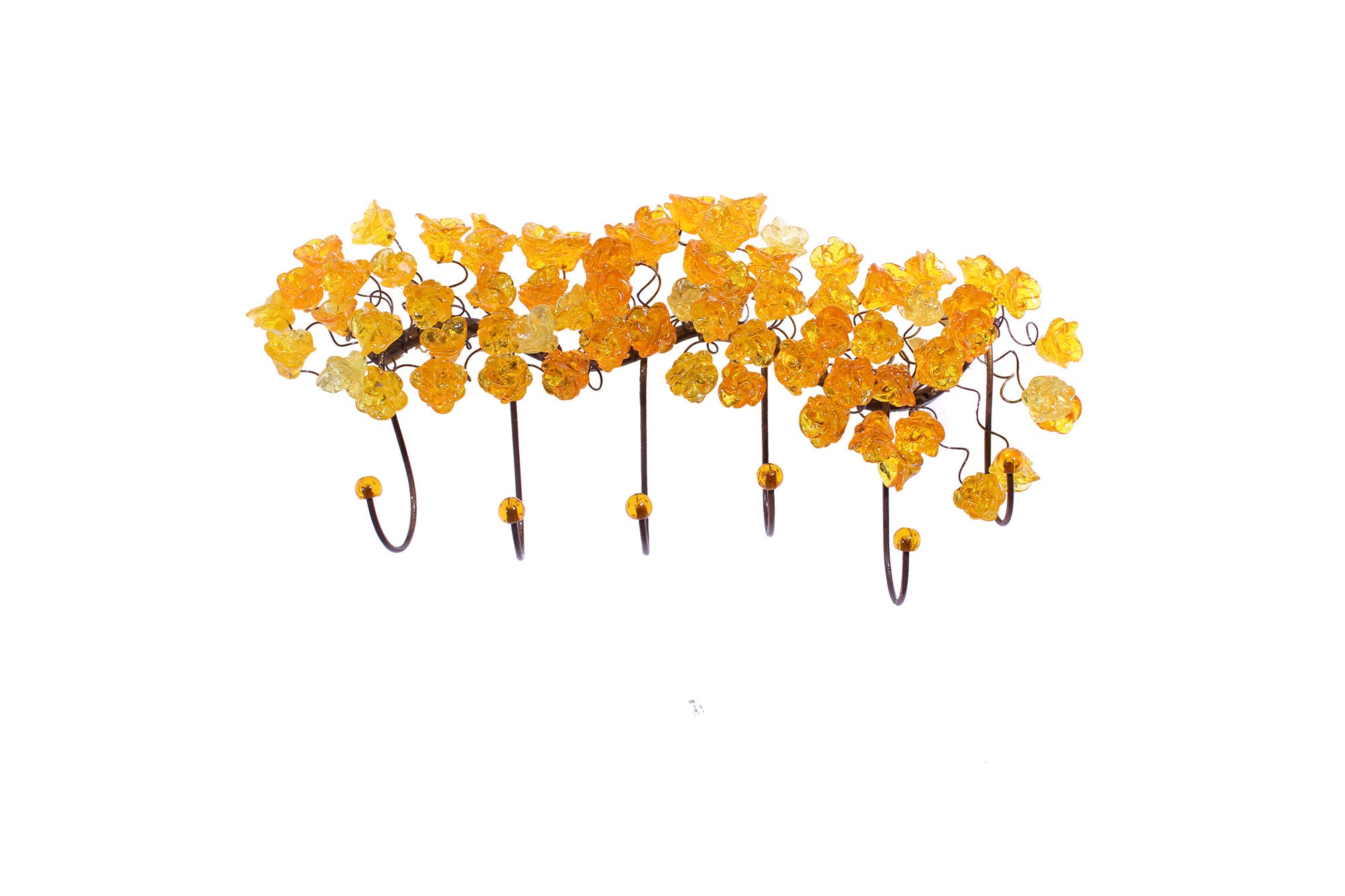 Decorative Wall Hooks, Coat rack with Yellow resin flowers